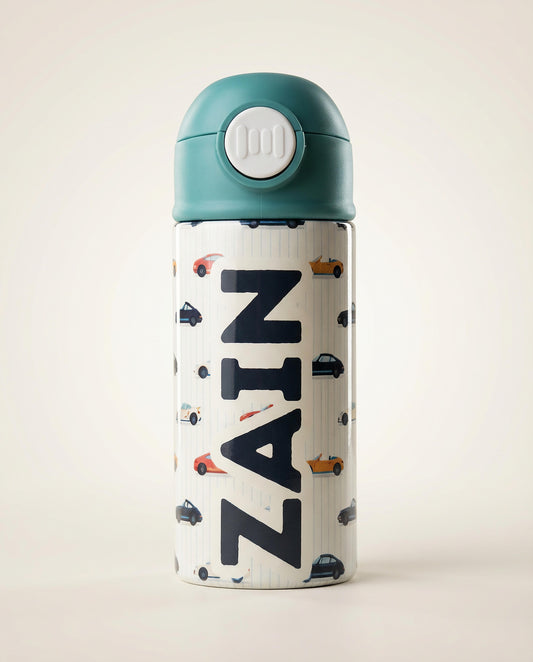 Personalized kids stainless steel water bottle with custom name in UAE
