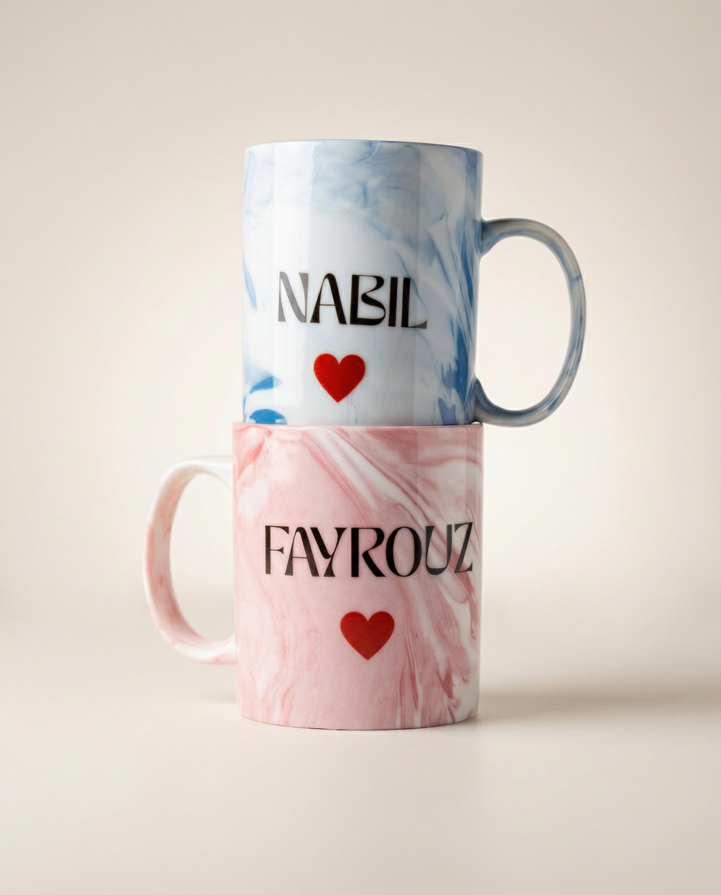 Personalized his and hers marble couple mugs with custom names
