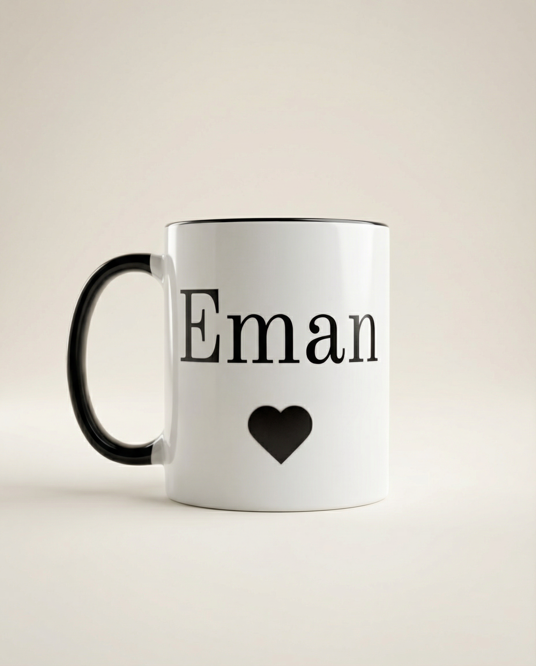 Personalized 11oz ceramic mug with black handle and custom name