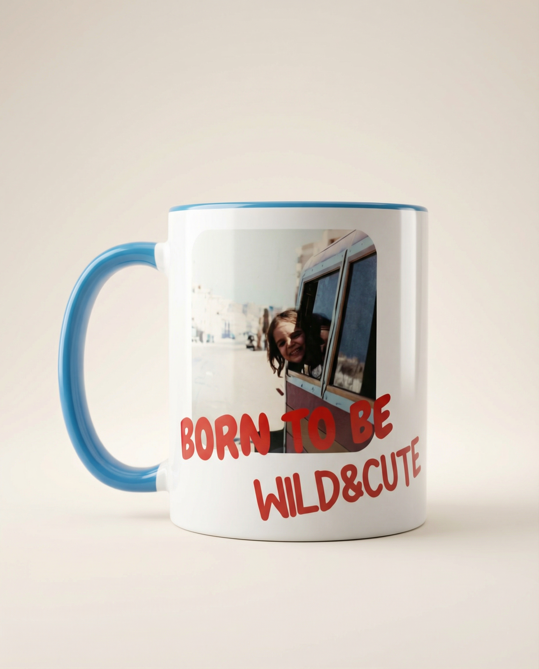 Personalized photo mug with child picture and Born To Be Wild & Cute quote, ceramic 11oz custom mug UAE