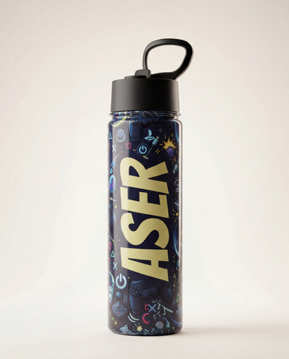 Personalized stainless steel water bottle 650ml with custom name in UAE
