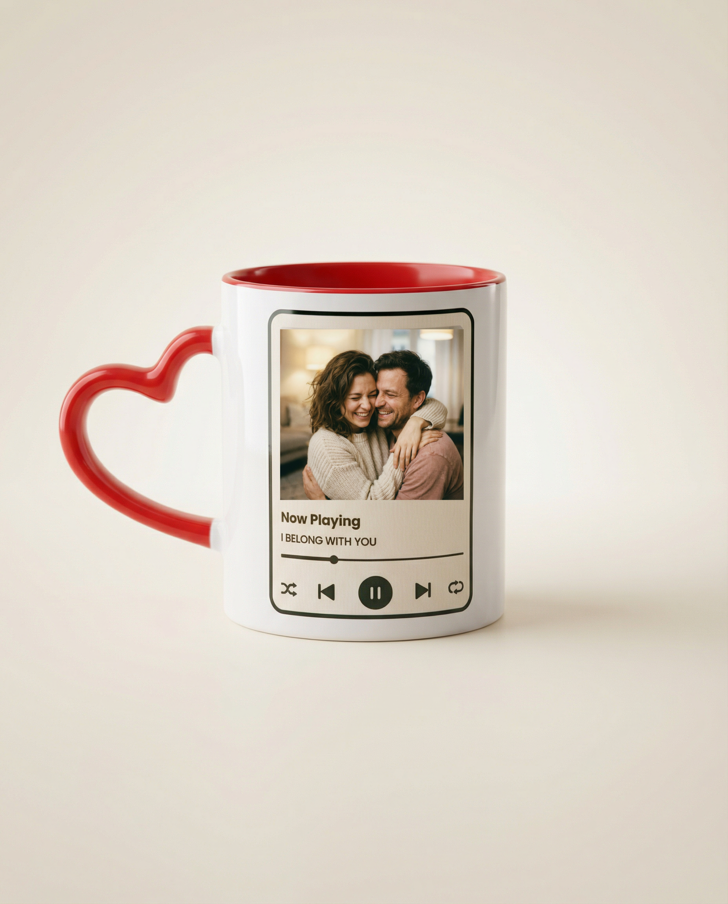 Personalized Valentine ceramic mug with heart handle and photo
